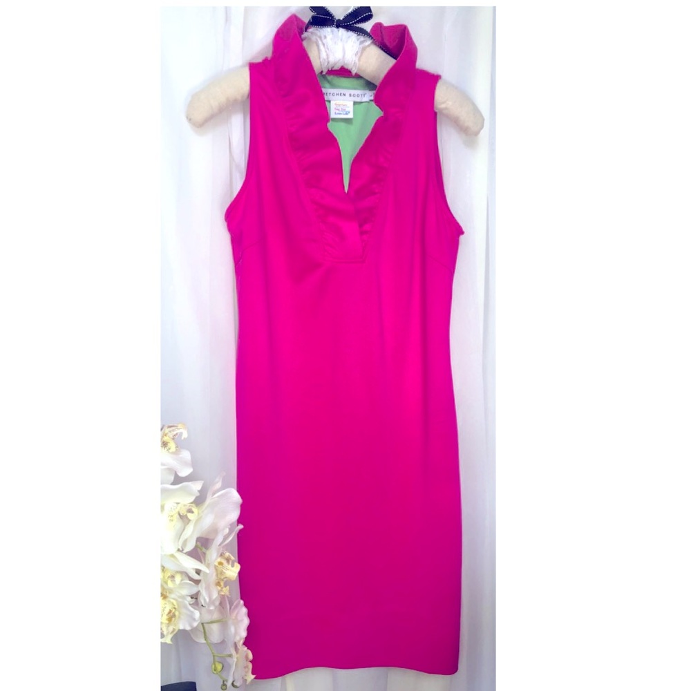 Gretchen Scott hot Pink Ruffle Collar Dress